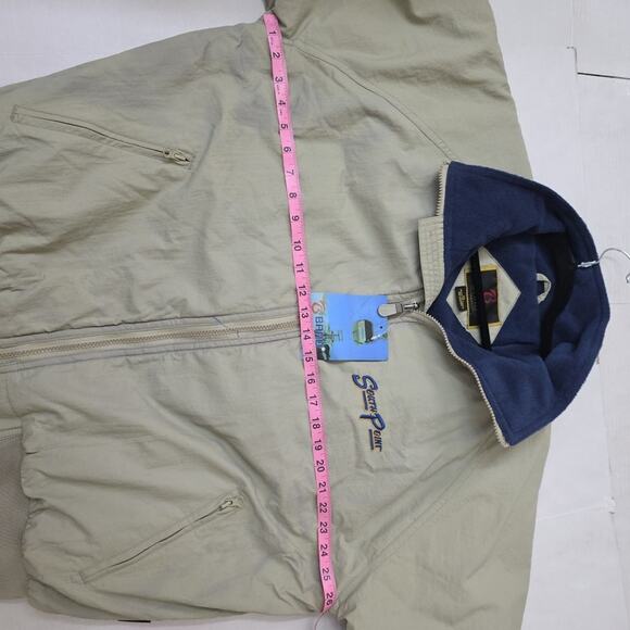 Vintage XL Embroidered Jacket Zip Pockets Beige Lightweight Windbreaker - Picture 2 of 4